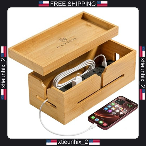 Bamboo cable management box - bamboo,