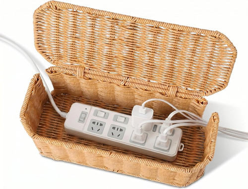 Rattan cable management box - rattan,